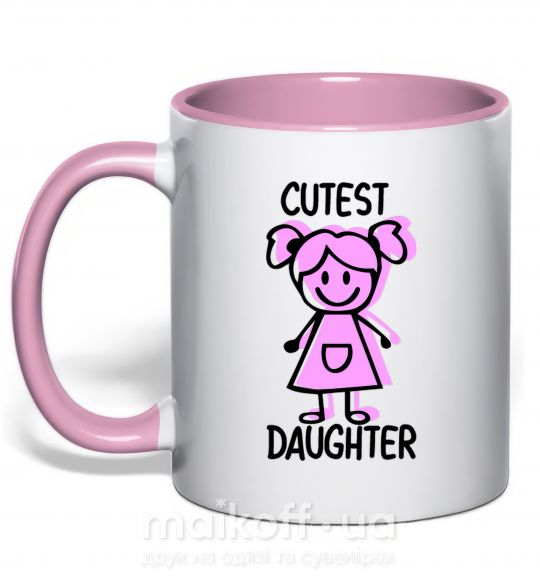 Чашка з кольоровою ручкою Cutest daughter pink Ніжно рожевий фото