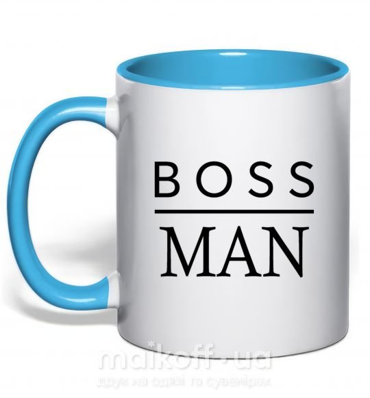Чашка з кольоровою ручкою Boss man Блакитний фото