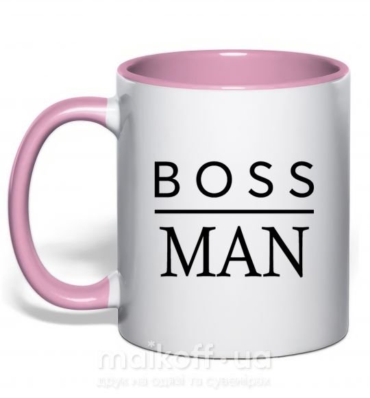 Чашка з кольоровою ручкою Boss man Ніжно рожевий фото