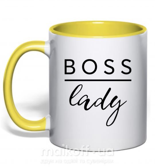 Чашка з кольоровою ручкою Boss lady Сонячно жовтий фото
