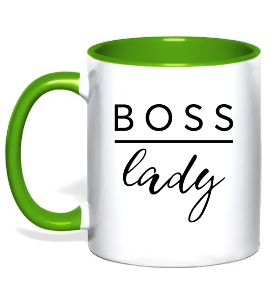 Чашка з кольоровою ручкою Boss lady Лаймовий фото