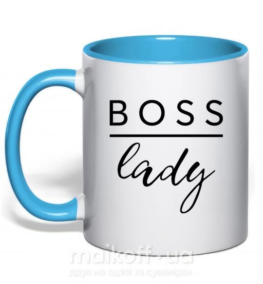 Чашка з кольоровою ручкою Boss lady Блакитний фото
