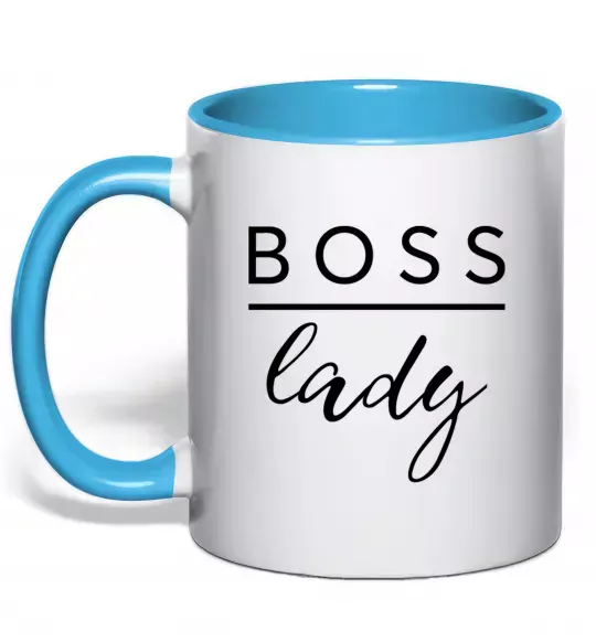 Чашка з кольоровою ручкою Boss lady Блакитний фото