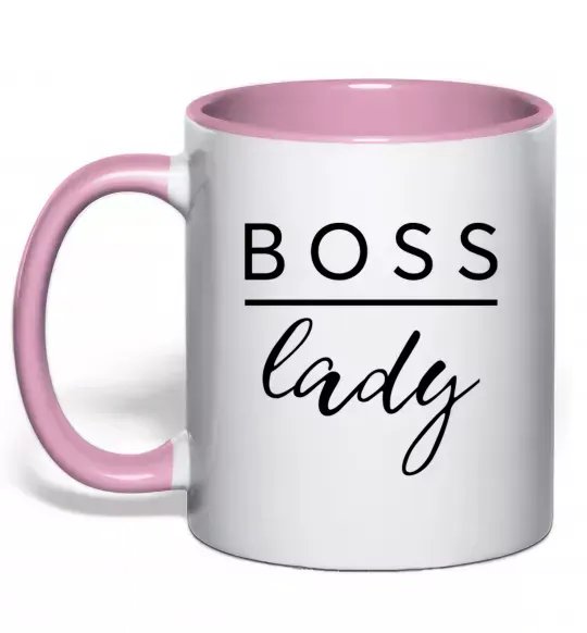 Чашка з кольоровою ручкою Boss lady Ніжно рожевий фото