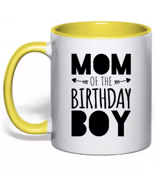 Чашка с цветной ручкой Mom of the birthday boy Солнечно желтый фото