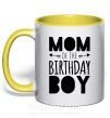 Чашка з кольоровою ручкою Mom of the birthday boy Сонячно жовтий фото