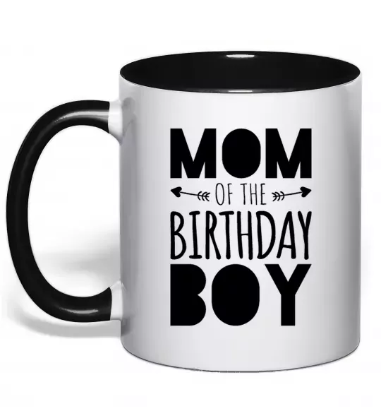 Чашка с цветной ручкой Mom of the birthday boy Черный фото