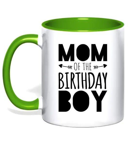 Чашка с цветной ручкой Mom of the birthday boy Лаймовый фото