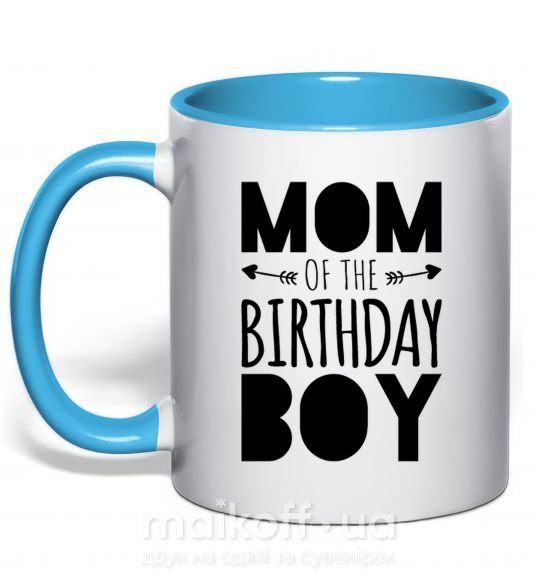 Чашка з кольоровою ручкою Mom of the birthday boy Блакитний фото