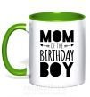 Чашка з кольоровою ручкою Mom of the birthday boy Зелений фото