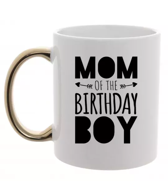 Чашка с цветной ручкой Mom of the birthday boy Золото фото
