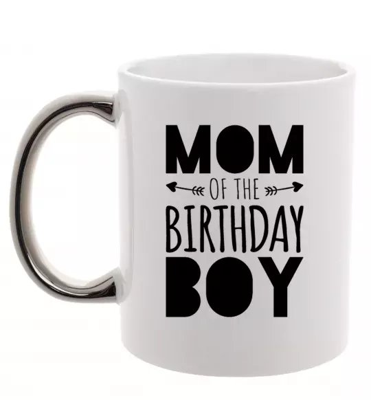 Чашка с цветной ручкой Mom of the birthday boy Серебро фото