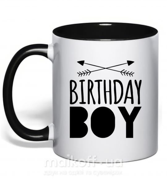 Чашка с цветной ручкой Birthday boy boho Черный фото