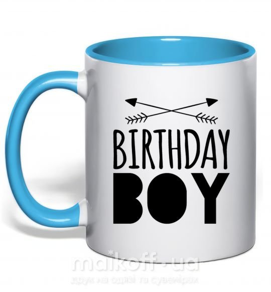 Чашка з кольоровою ручкою Birthday boy boho Блакитний фото