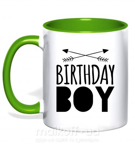 Чашка с цветной ручкой Birthday boy boho Зеленый фото