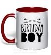 Чашка с цветной ручкой Birthday boy boho Красный фото