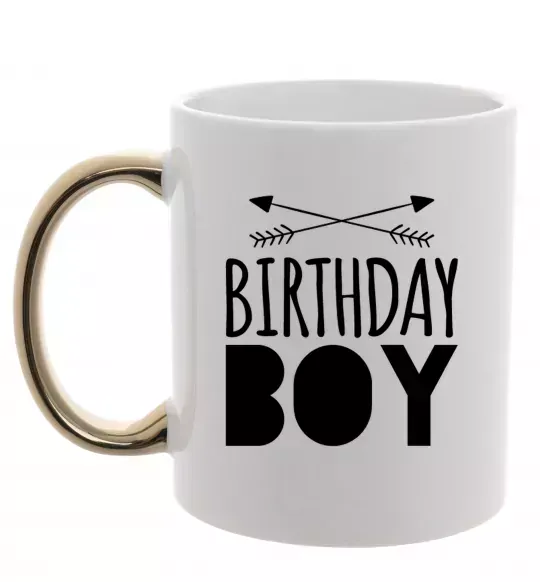 Чашка с цветной ручкой Birthday boy boho Золото фото