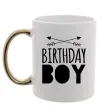 Чашка с цветной ручкой Birthday boy boho Золото фото