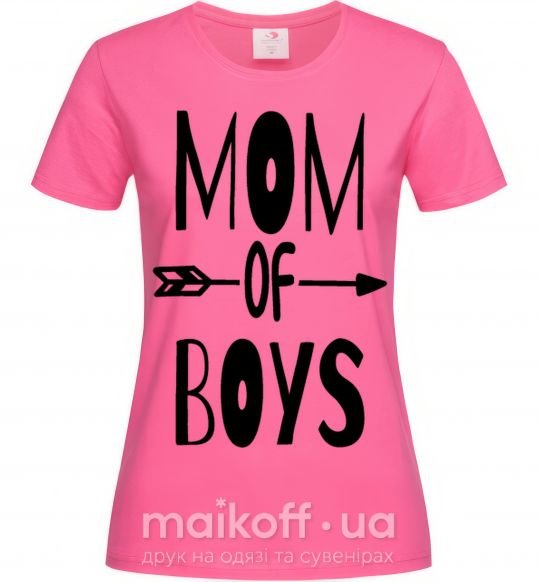 Жіноча футболка Mom of boys Яскраво-рожевий фото