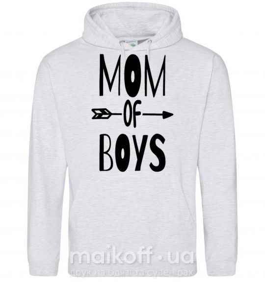 Женская толстовка (худи) Mom of boys Серый меланж фото