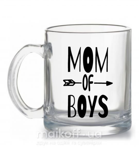 Чашка скляна Mom of boys Прозорий фото