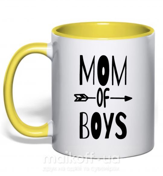 Чашка з кольоровою ручкою Mom of boys Сонячно жовтий фото
