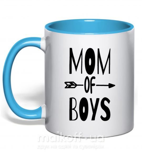 Чашка з кольоровою ручкою Mom of boys Блакитний фото