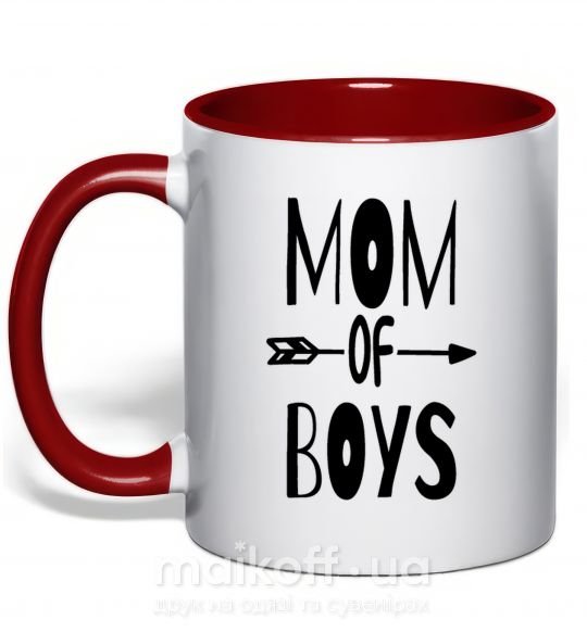 Чашка с цветной ручкой Mom of boys Красный фото