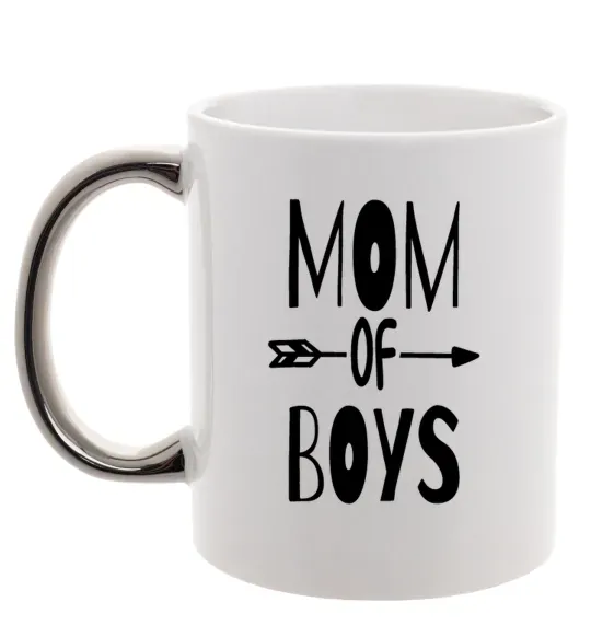 Чашка з кольоровою ручкою Mom of boys Срібло фото