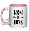 Чашка з кольоровою ручкою Mom of boys Ніжно рожевий фото