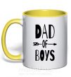 Чашка з кольоровою ручкою Dad of boys Сонячно жовтий фото