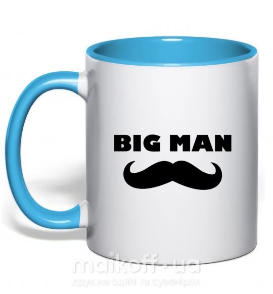 Чашка з кольоровою ручкою Big man mustache Блакитний фото