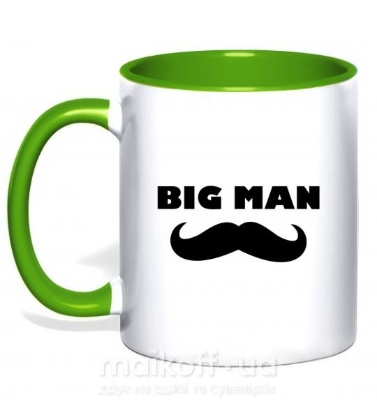 Чашка з кольоровою ручкою Big man mustache Зелений фото