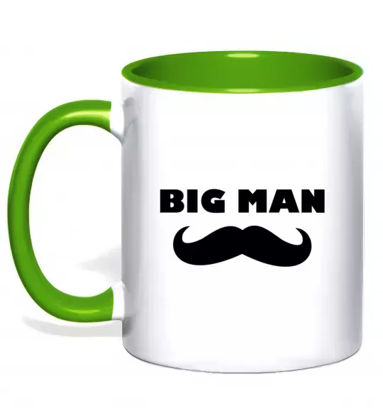 Чашка с цветной ручкой Big man mustache Зеленый фото