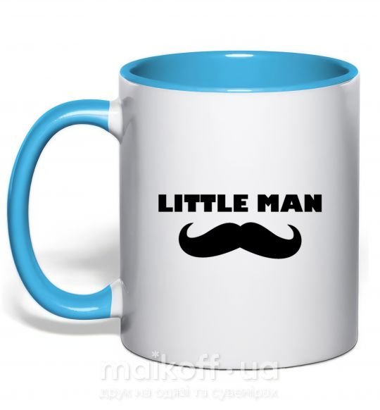 Чашка з кольоровою ручкою Little man mustache Блакитний фото