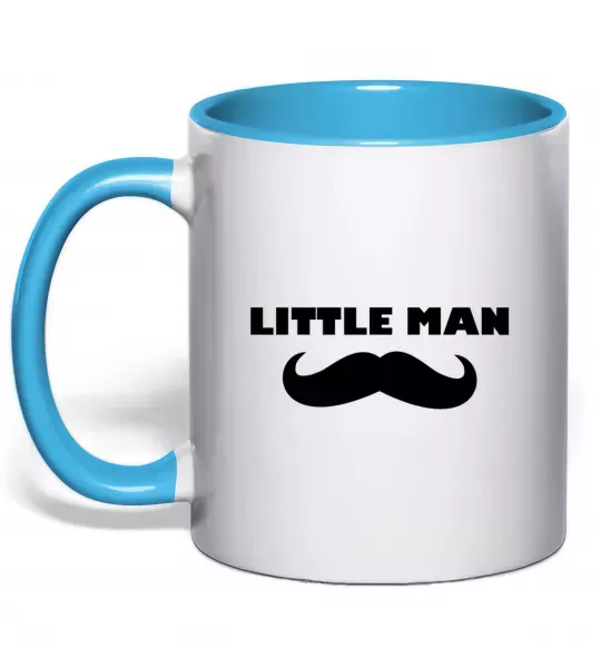 Чашка з кольоровою ручкою Little man mustache Блакитний фото