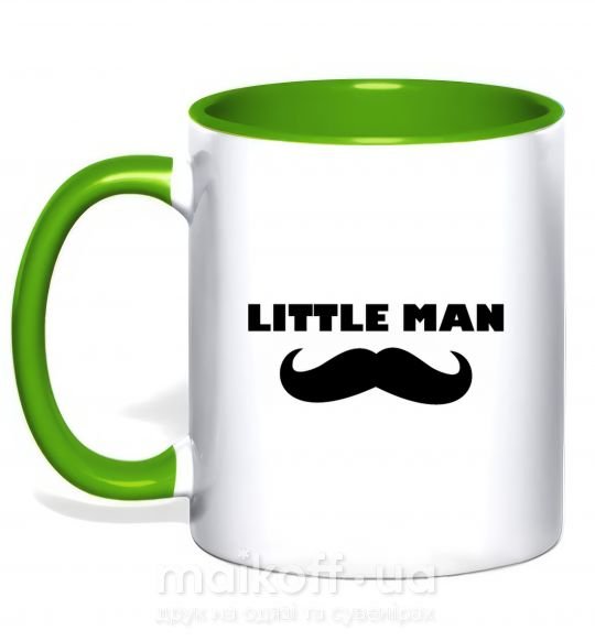 Чашка з кольоровою ручкою Little man mustache Зелений фото