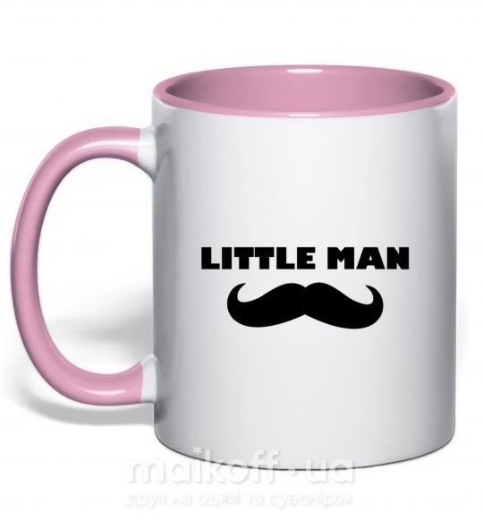 Чашка з кольоровою ручкою Little man mustache Ніжно рожевий фото