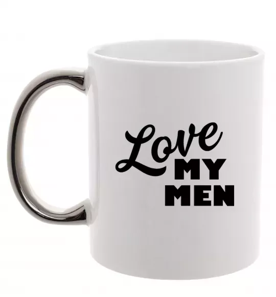 Чашка с цветной ручкой Love my men Серебро фото