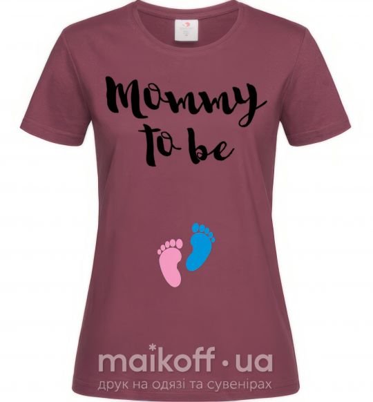 Жіноча футболка Mommy to be legs Бордовий фото