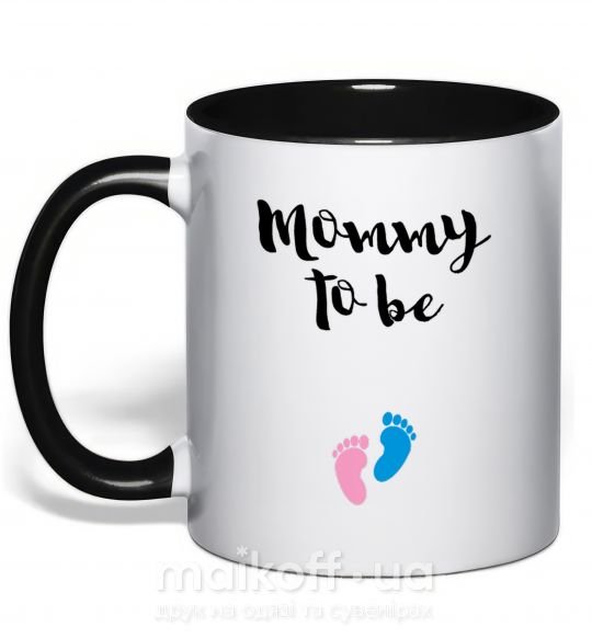 Чашка з кольоровою ручкою Mommy to be legs Чорний фото