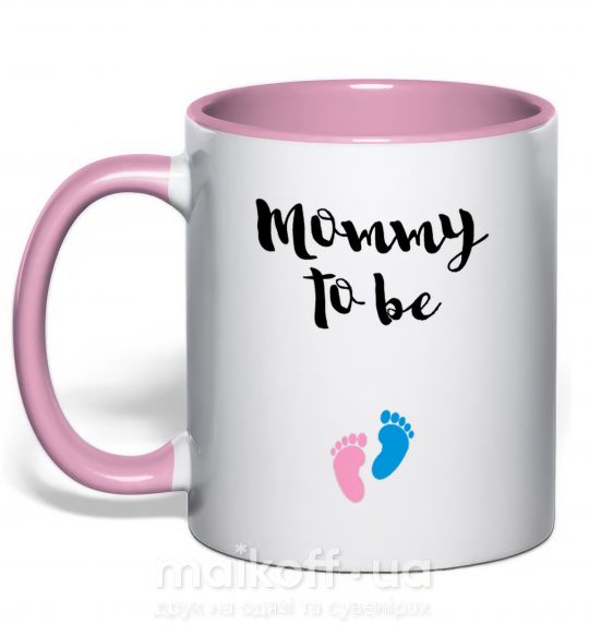 Чашка з кольоровою ручкою Mommy to be legs Ніжно рожевий фото