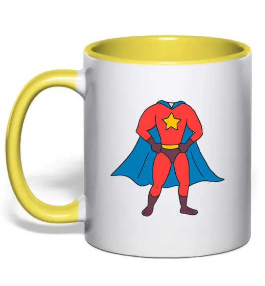 Чашка з кольоровою ручкою Super dad costume Лимонний фото