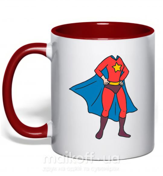 Чашка с цветной ручкой Super mom costume Красный фото