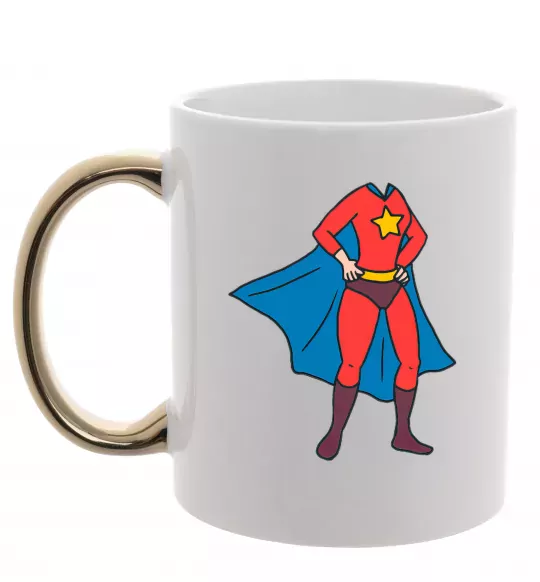 Чашка з кольоровою ручкою Super mom costume Золото фото