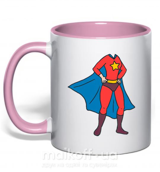 Чашка з кольоровою ручкою Super mom costume Ніжно рожевий фото