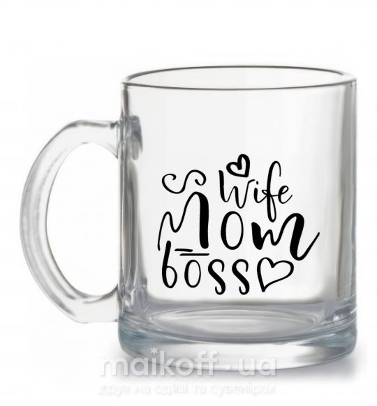 Чашка скляна Mom wife boss Прозорий фото