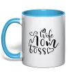 Чашка з кольоровою ручкою Mom wife boss Блакитний фото