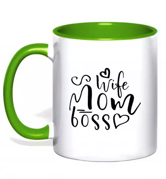 Чашка з кольоровою ручкою Mom wife boss Зелений фото