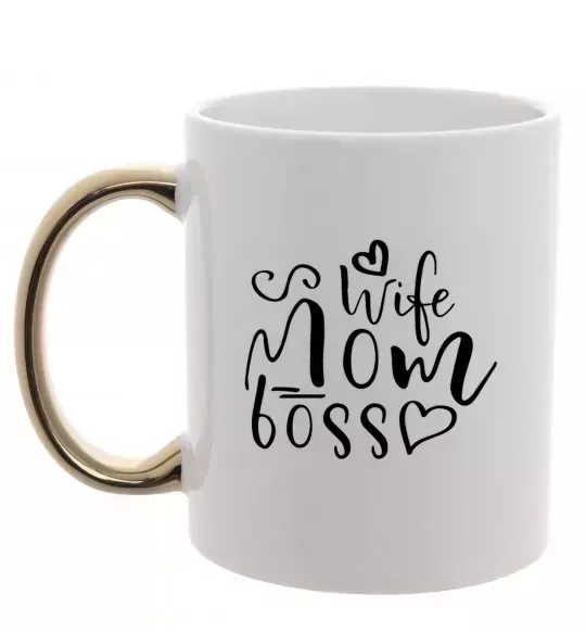 Чашка з кольоровою ручкою Mom wife boss Золото фото